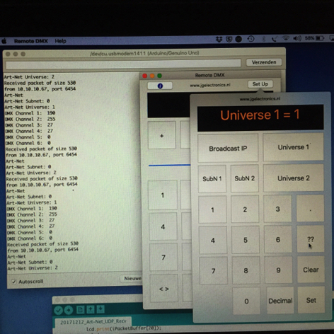 Setting IP Address, SubN1, SubN2, Universe1 and Universe2